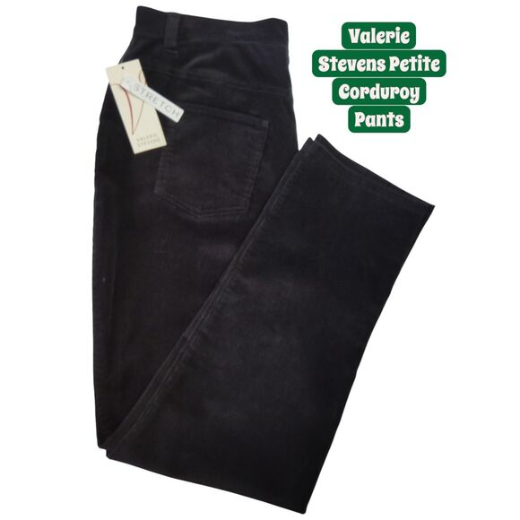 Valerie Stevens Petite Womens 12P Stretch Black Corduroy Pants NWT - Picture 3 of 13